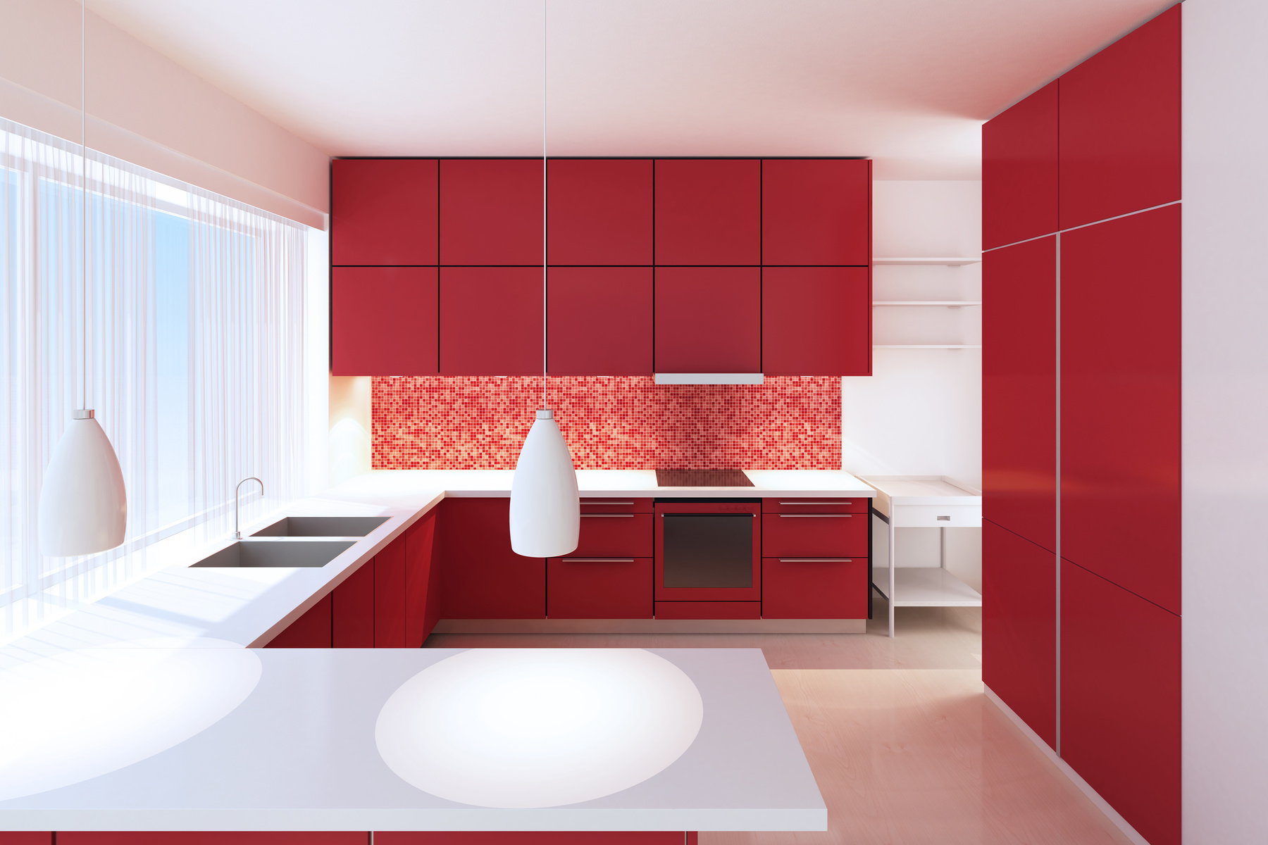 Red Minimalist Kitchen